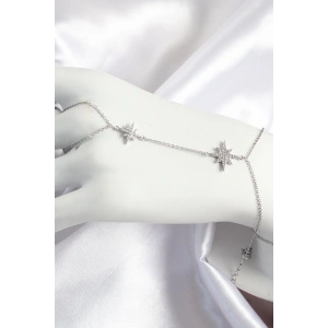 Pirinç Zirkon Taşlı Kutup Yıldızı Model Gümüş Renk Kadın Şahmeran