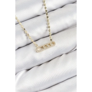 Pirinç Zirkon Taşlı Messika Model Ezme Zincir Gold Renk Kadın Kolye