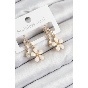 Pirinç Zirkon Taşlı Papatya Model Gold Renk Kadın Küpe