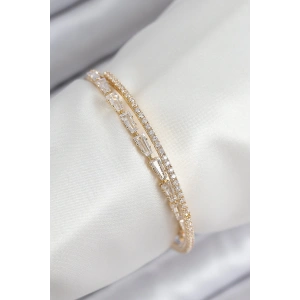 Pirinç Zirkon Taşlı Su Yolu Model Gold Renk Kadın Bileklik