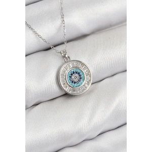 Pirinç Zirkon Taşlı Su Yolu Nazar Model Gümüş Renk Kadın Kolye