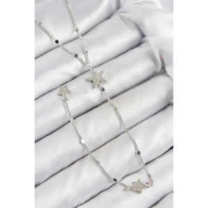 Pirinç Zirkon Taşlı Yıldız Model Gümüş Renk Y Kolye