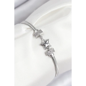 Pirinç Zirkon Taşlı Yonca Model Gümüş Renk Kadın Bileklik