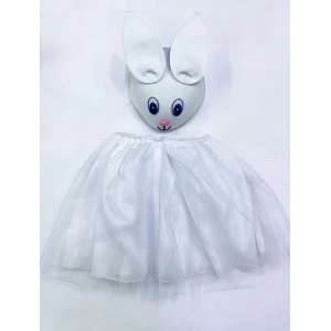 Tavşan Kostümü Beyaz - 23 Nisan Tavşan Şapka Ve Tütü Etek Seti 2 Parça