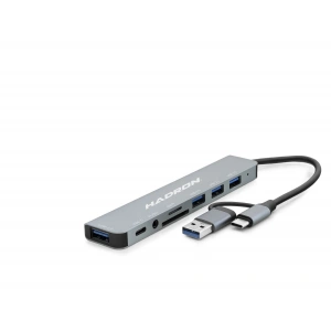 Usb 3.0 & Type-C Combo Hub Audio Kart Okuyucu 8 Port - Gri HDX7828