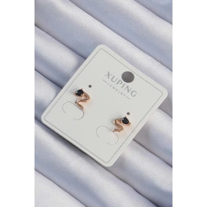 Xuping Rose Renk Siyah Zirkon Taşlı Kıvrımlı Küpe