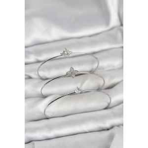 Zirkon Taşlı Gümüş Renk Yonca Model 3lü Kadın Bileklik Kombini