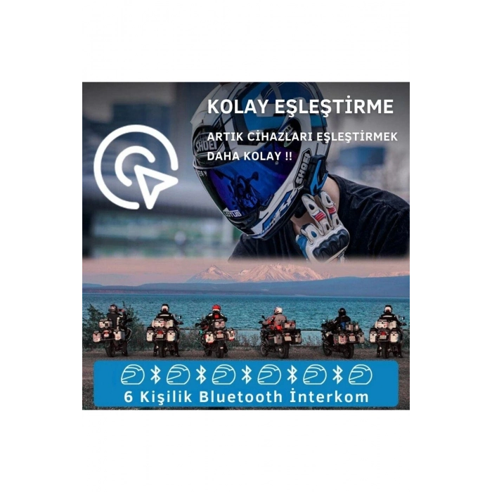 M6 PLUS Bluetooth 6 Kişilik İnterkom Kırmızı Motozilla