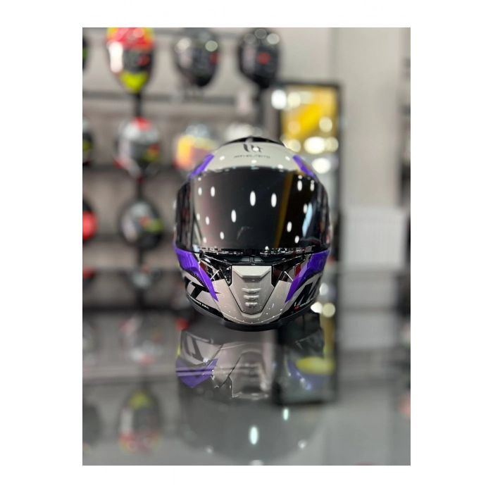 Helmets Kask Mt Thunder 4 Sv Valıant B2 Parlak Gri Mor ŞEFFAF VİZÖR