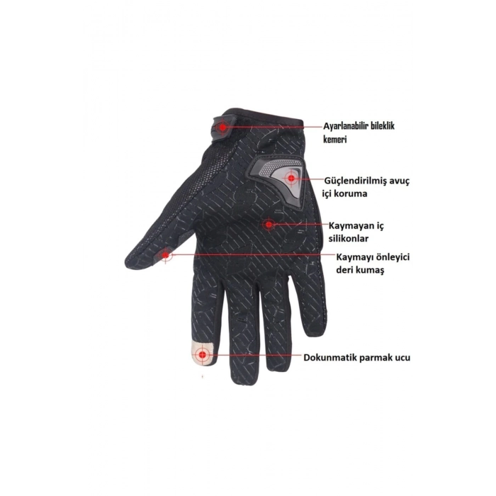 Erkek Siyah Mc44 Yazlık Full Korumalı Profesyonel Uzun Eldiven