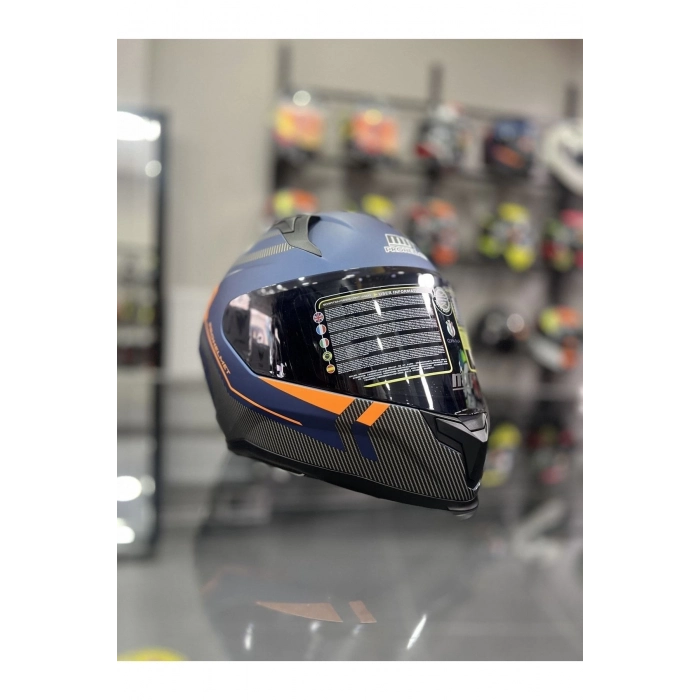 Helmets Kapalı Full Face Kask Mavi Siyah Vizörlü