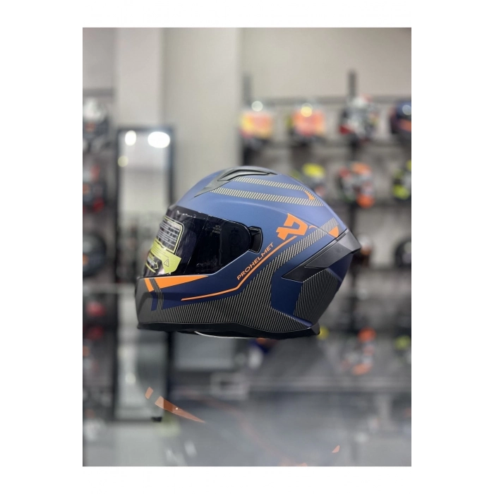 Helmets Kapalı Full Face Kask Mavi Siyah Vizörlü