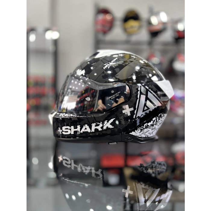 Skwal i3 Hellcat Parlak Siyah Beyaz Şeffaf ( x1 Silver Vizör)