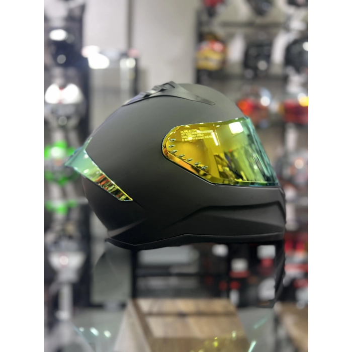 Prohelmets Mat Siyah Gold Vizör 201