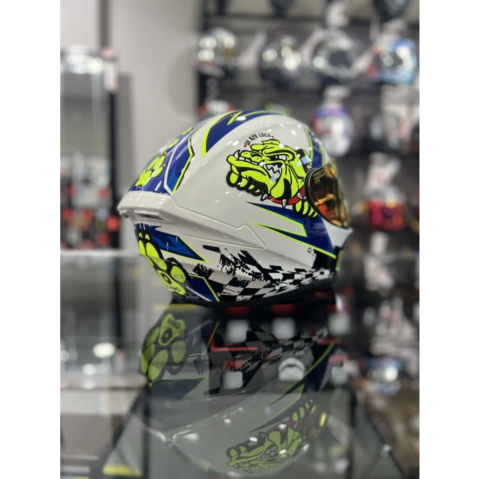 Beyaz Mavi Kask Dog Gold (+1 Şeffaf Vizör)