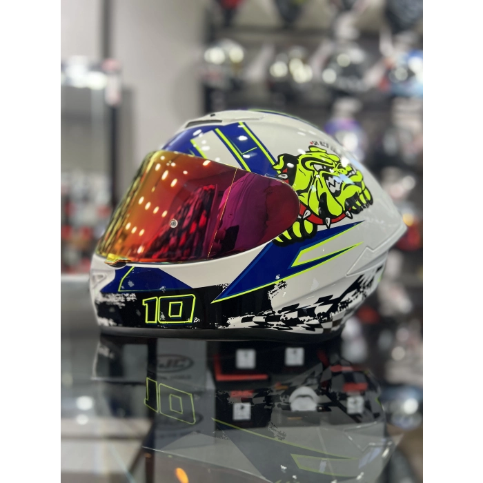 Beyaz Mavi Kask Dog Gold (+1 Şeffaf Vizör)