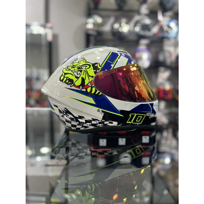 Beyaz Mavi Kask Dog Gold (+1 Şeffaf Vizör)