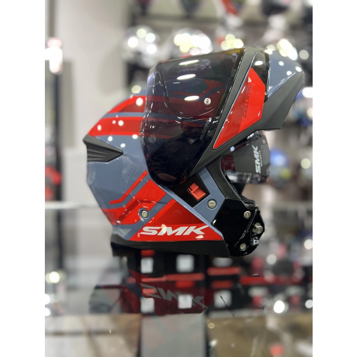 GULLWING SUPER TOUR KIRMIZI GRİ ÇENE AÇILIR KASK ŞEFFAF VİZÖRLÜ