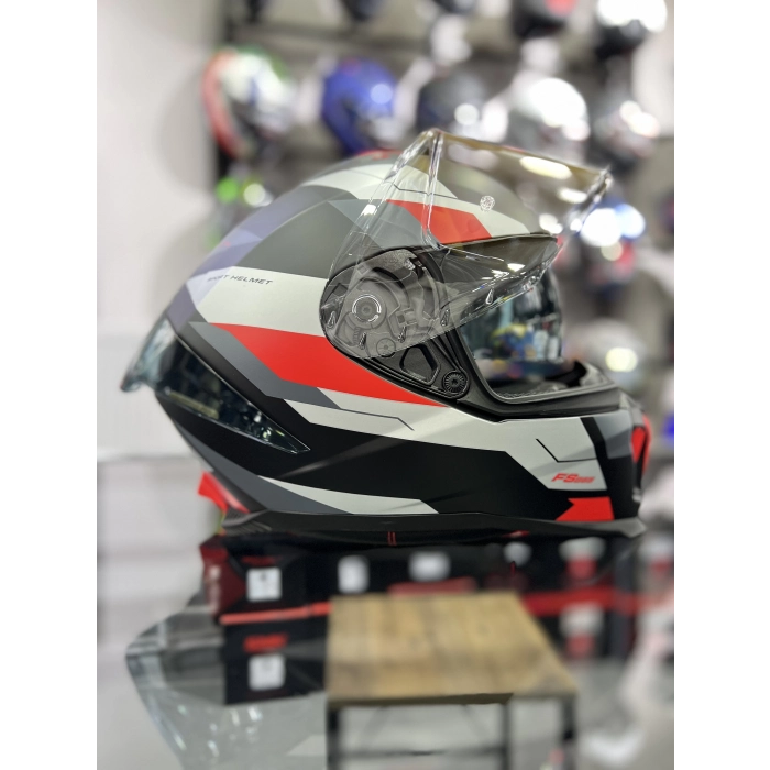 865 Kırmızı Siyah Kapalı Kask Güneş Vizörlü