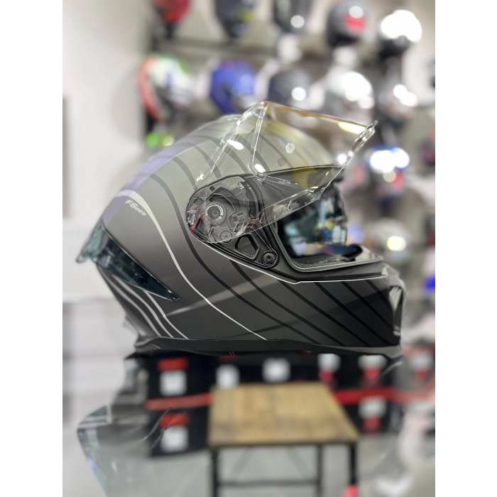 865 Space Siyah Beyaz Kapalı Kask Güneş Vizörlü