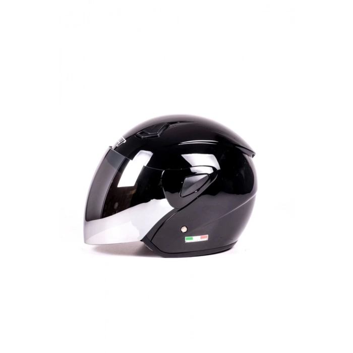 Sw 733 Parlak Siyah Yarım Kask - Aynalı Cam