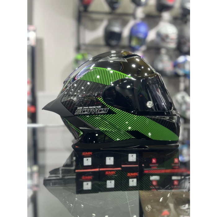 871 Ghost Yeşil Siyah Vizörlü Kapalı Kask