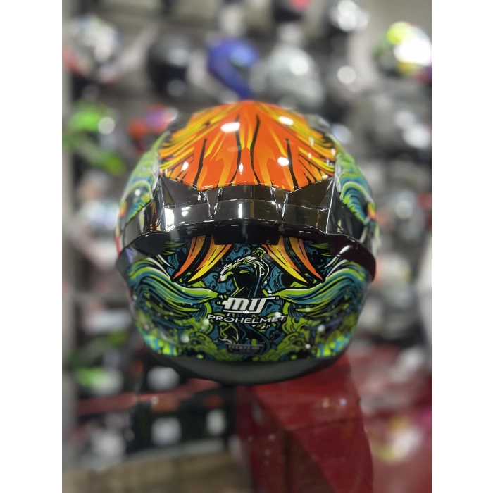 801 Azure Yeşil Turuncu Kapalı Kask Ayna Vizörlü