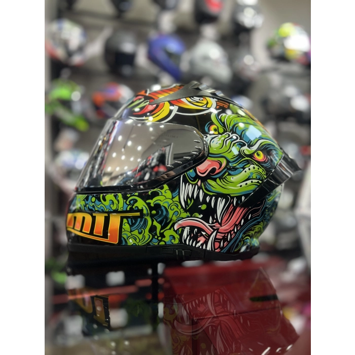 801 Azure Yeşil Turuncu Kapalı Kask Ayna Vizörlü