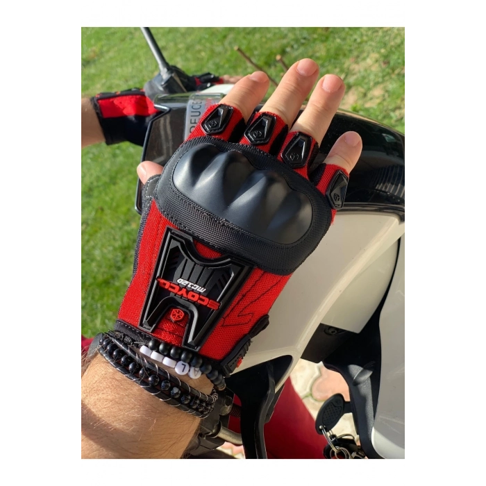 Fnm--mc12d- Full Üst Korumalı Yazlık Mevsimlik Yarım Eldiven Kırmızı