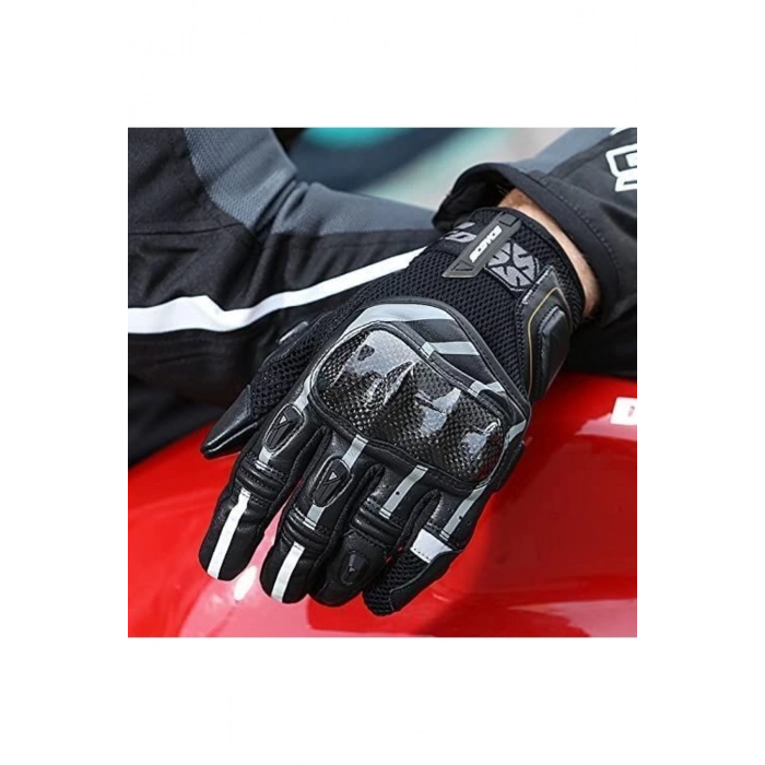 Mc109 Karbon Fiber Korumalı Yazlık Eldiven Siyah-gri