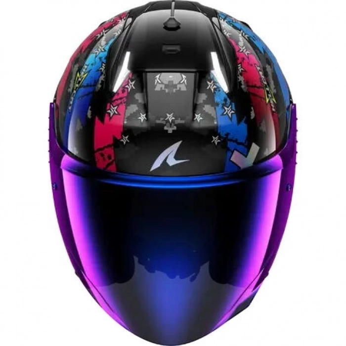 Skwal i3 Jet Hellcat Pembe Mavi Yarım Kask Mavi Vizörlü (+1 Şeffaf Vizör)