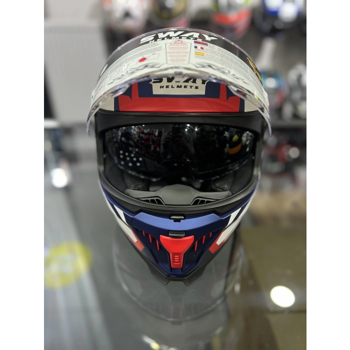 865 Atos Mavi Beyaz Kapalı Kask Güneş Vizörlü