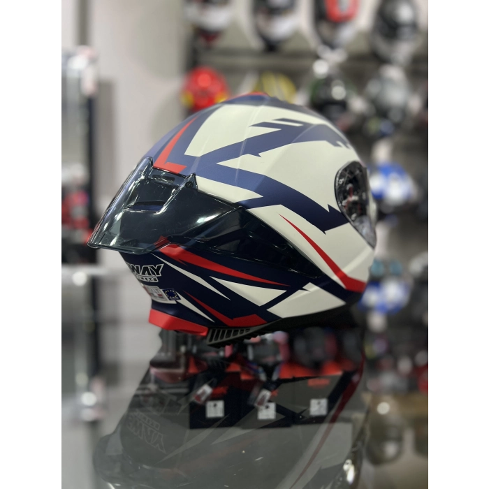 865 Atos Mavi Beyaz Kapalı Kask Güneş Vizörlü