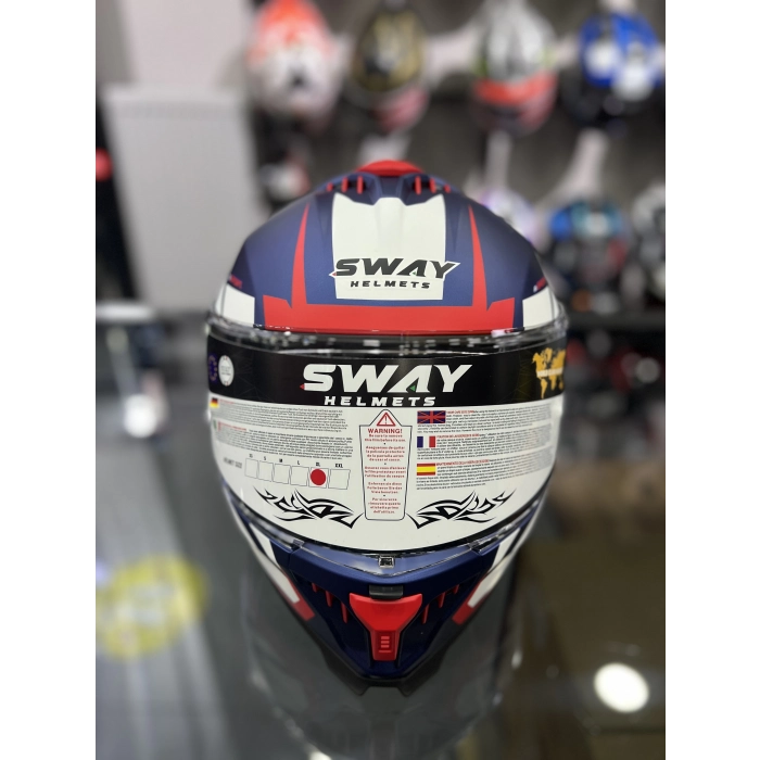 865 Atos Mavi Beyaz Kapalı Kask Güneş Vizörlü