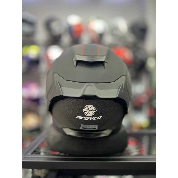 871 Mat Gri Kırmızı Siyah Vizörlü