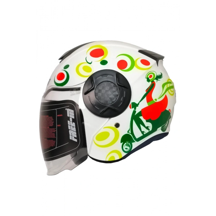 FR-665 Yarım Motosiklet Kaskı – SPRING Woman Desenli, CE Onaylı, Güneş Vizörlü