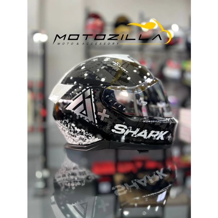 Skwal i3 Hellcat Parlak Siyah Beyaz Şeffaf ( x1 Silver Vizör)