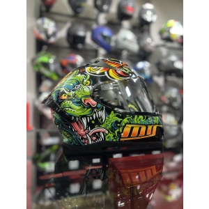 801 Azure Yeşil Turuncu Kapalı Kask Ayna Vizörlü