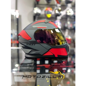 Kırmızı Siyah 912 Çene Açılır Kask Gold Vizörlü(+1 Şeffaf Vizör)