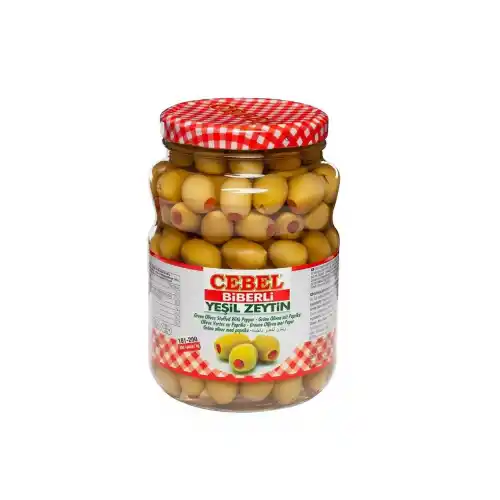 Cebel Biberli Yeşil Zeytin 400  Gr Cam