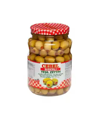 Cebel Biberli Yeşil Zeytin 400  Gr Cam