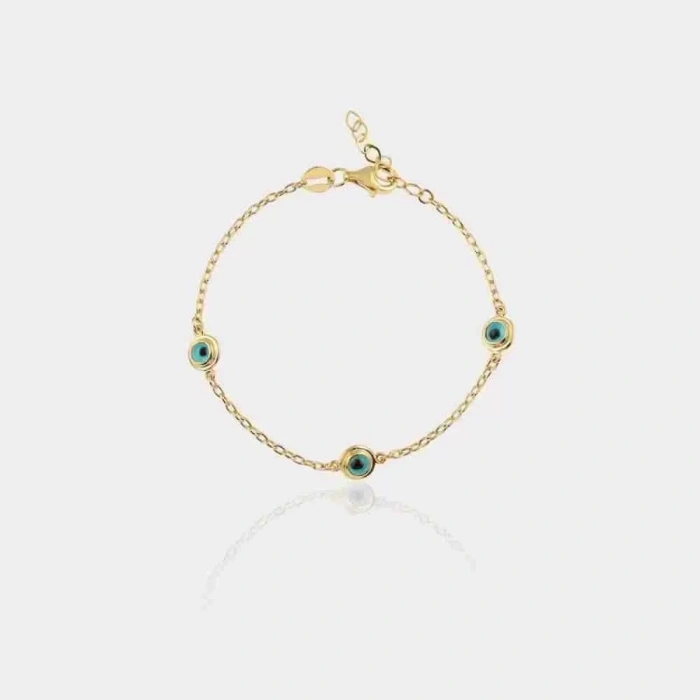 14 Ayar Altın 3 Gözlü Çocuk Bilekliği