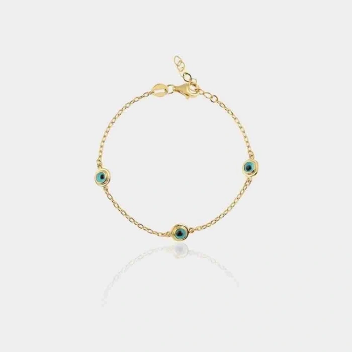 14 Ayar Altın 3 Gözlü Çocuk Bilekliği