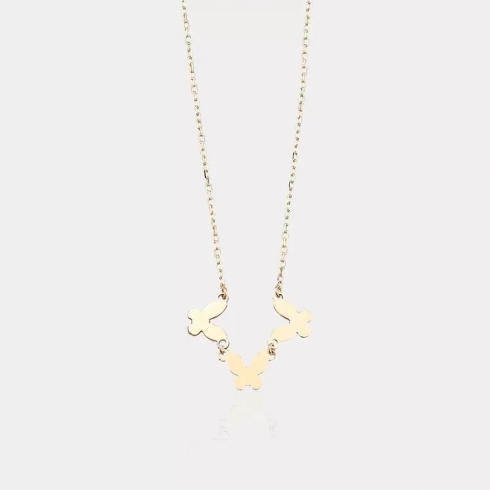 14 Ayar Altın 3lü Kelebek Kolye