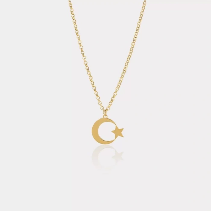14 Ayar Altın Ay Yıldız Kolye