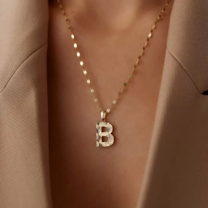 14 Ayar Altın Ayna Zincirli Harf Kolye