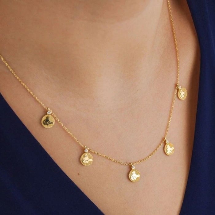 14 Ayar Altın  Beşli Tuğra Kolye