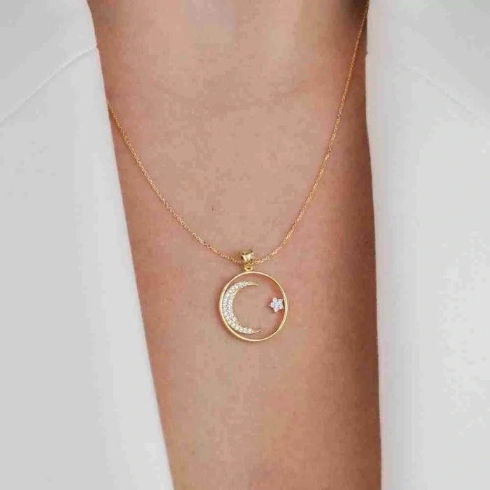 14 Ayar Altın Çerçeve Ayyıldız Kolye