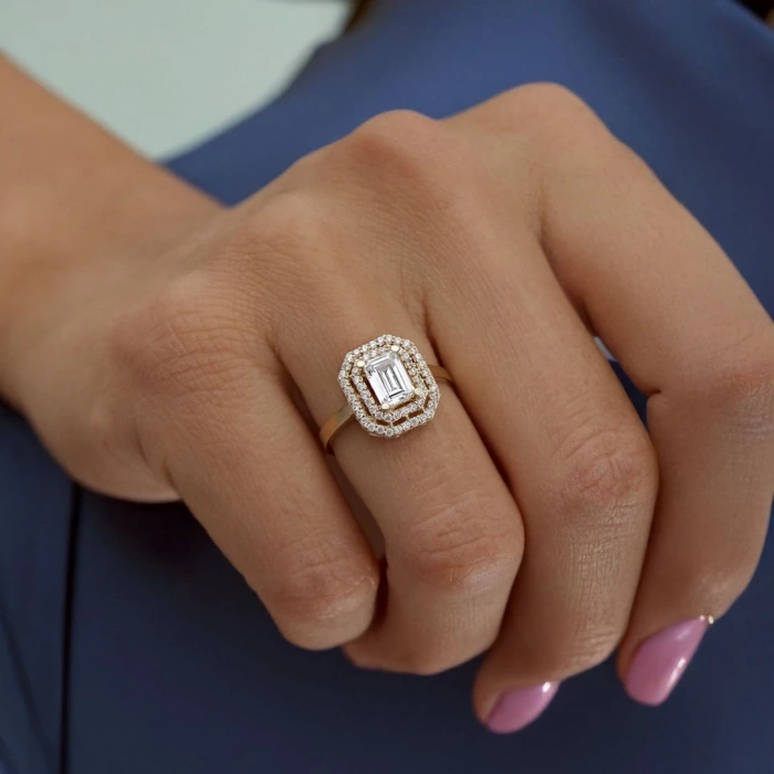 14 Ayar Altın Çift Sıra Baget Yüzük