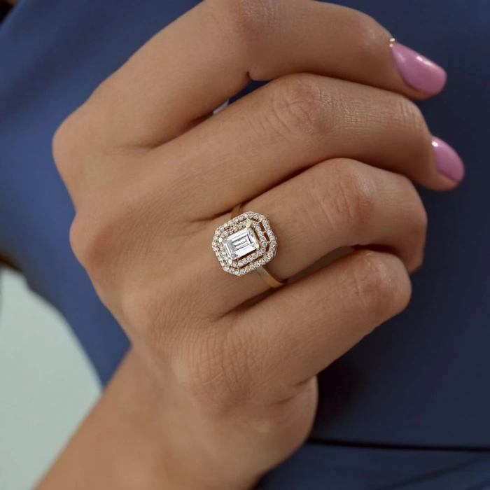 14 Ayar Altın Çift Sıra Baget Yüzük